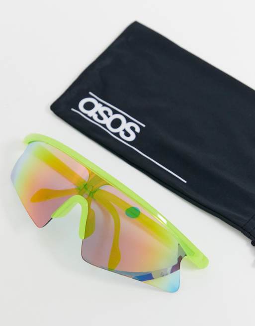 ASOS DESIGN - Occhiali da sole a mascherina con mezza montatura e lenti flash rosse, 2 di 4