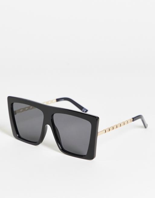 ASOS DESIGN - Occhiali da sole a mascherina con montatura oversize nera con stanghette in metallo a catena - BLACK