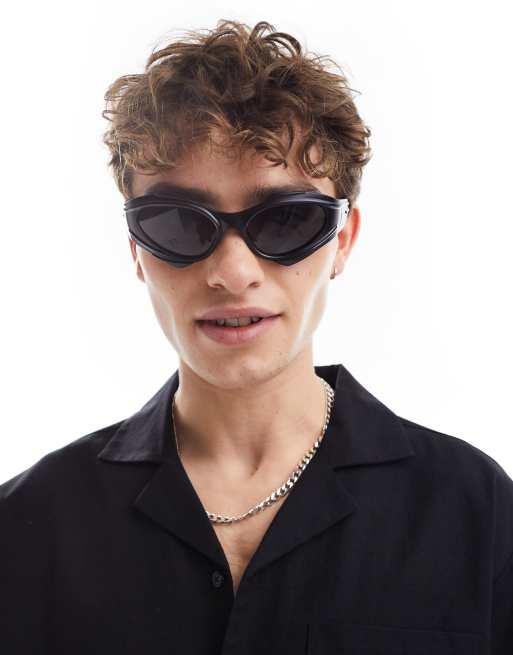 ASOS DESIGN - Occhiali da sole a mascherina neri con dettaglio avvolgente
