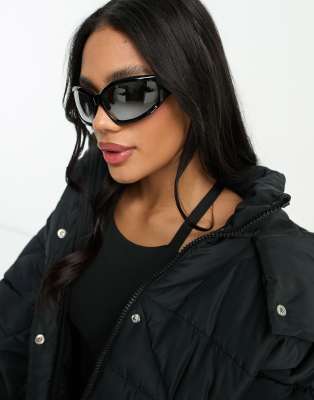 Occhiali da sole a mascherina oversize neri con lenti a specchio-Black - ASOS DESIGN occhiali donna 