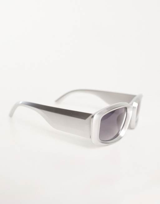 ASOS DESIGN - Occhiali da sole a mascherina smussati color argento con lenti a specchio , 2 di 4