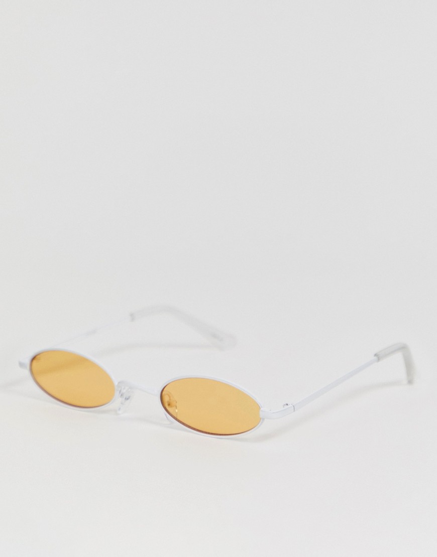 ASOS DESIGN - Occhiali da sole a ovale stretto in metallo bianchi con lenti arancioni-Bianco