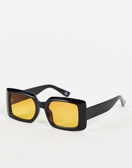 ASOS DESIGN - Occhiali da sole alla moda smussati neri con lenti arancioni