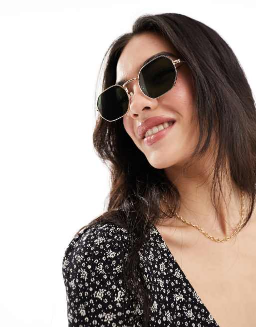 ASOS DESIGN Occhiali da sole angolari in metallo con lenti polarizzate g15 ASOS