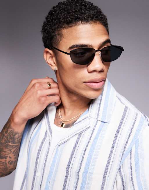 ASOS DESIGN - Occhiali da sole angolati in metallo neri con lenti fumé