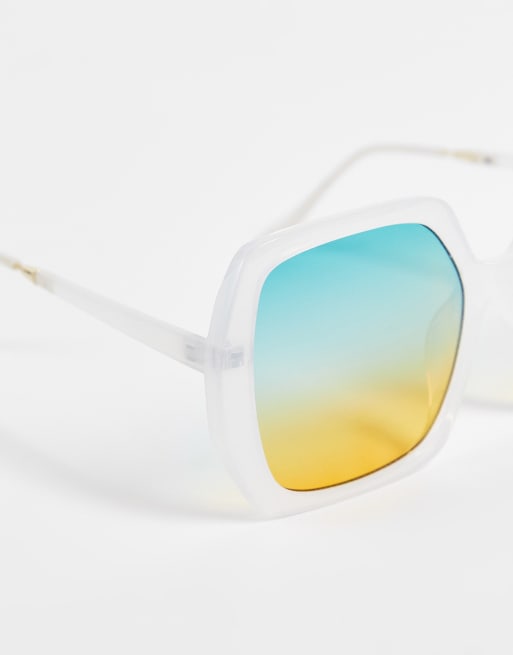 ASOS DESIGN - Occhiali da sole anni '70 bianchi con lenti oceano - WHITE, 3 di 4