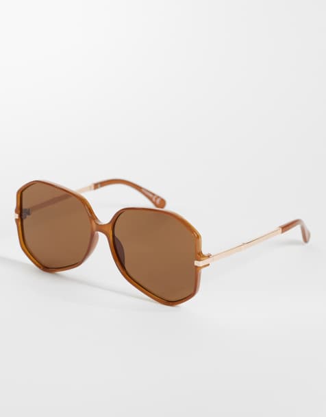 ASOS DESIGN - Occhiali da sole anni '70 con montatura angolare marrone cristallo - view 1