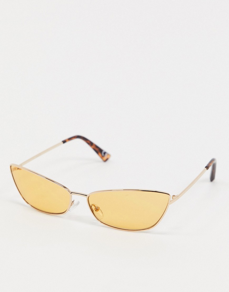 ASOS DESIGN - Occhiali da sole anni '90 con angoli in metallo oro con lenti gialle sfumate