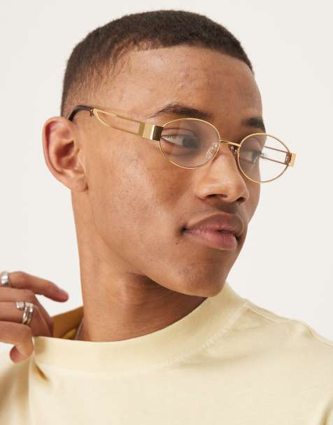 ASOS DESIGN - Occhiali da sole arrotondati dorati in metallo con lenti trasparenti - view 1