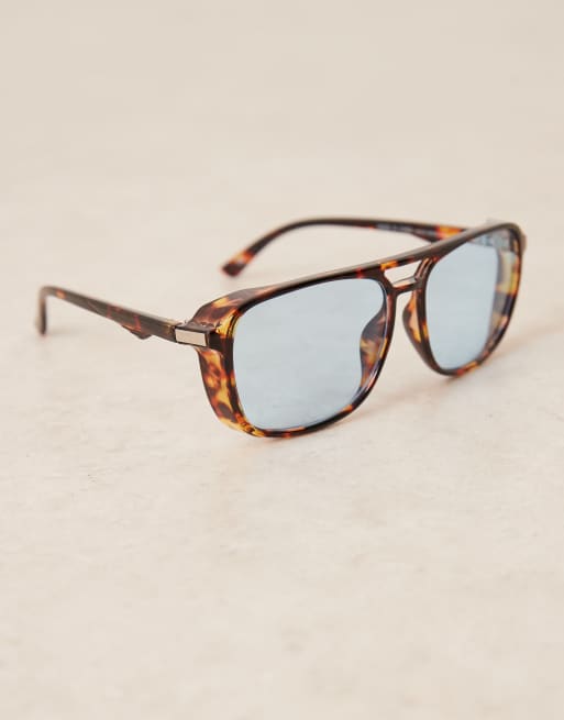 ASOS DESIGN - Occhiali da sole aviatore arrotondati tartarugati con lenti blu chiaro, 3 di 3