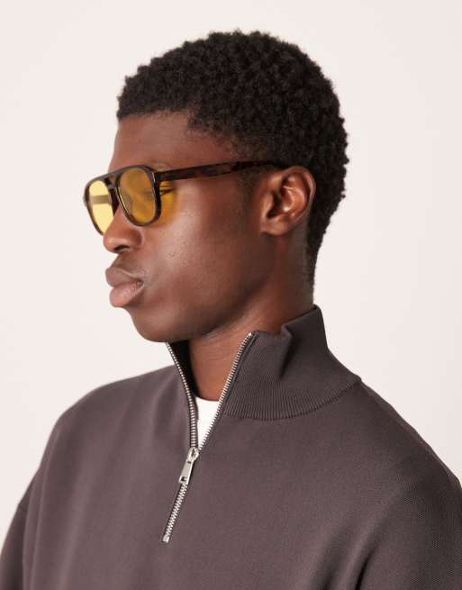 ASOS DESIGN Occhiali da sole aviatore con lenti gialle e