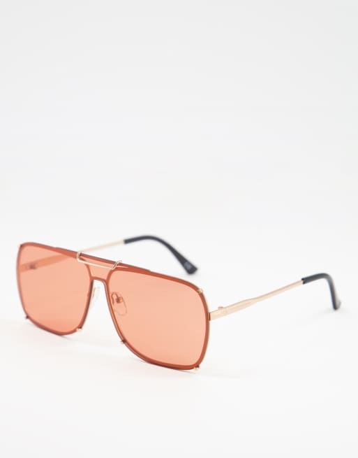 ASOS DESIGN - Occhiali da sole aviatore con montatura color oro e lenti arancioni