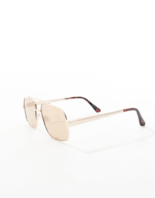 ASOS DESIGN - Occhiali da sole aviatore con montatura dorata e lenti marroni, 2 di 3