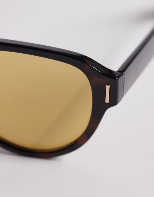 ASOS DESIGN - Occhiali da sole aviatore con montatura tartarugata e lenti ambra, 2 di 3