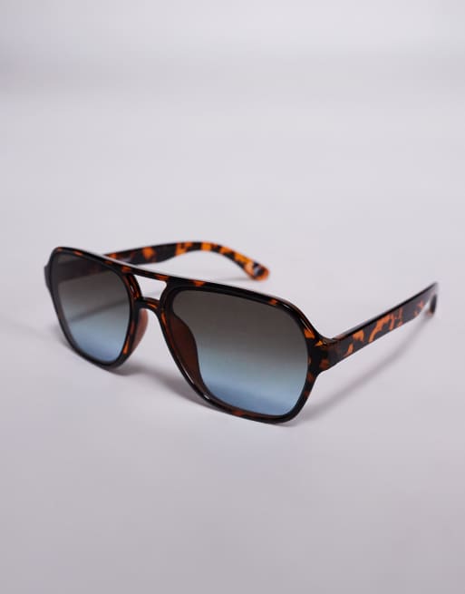 ASOS DESIGN - Occhiali da sole aviatore con montatura tartarugata e lenti blu sfumate, 3 di 3