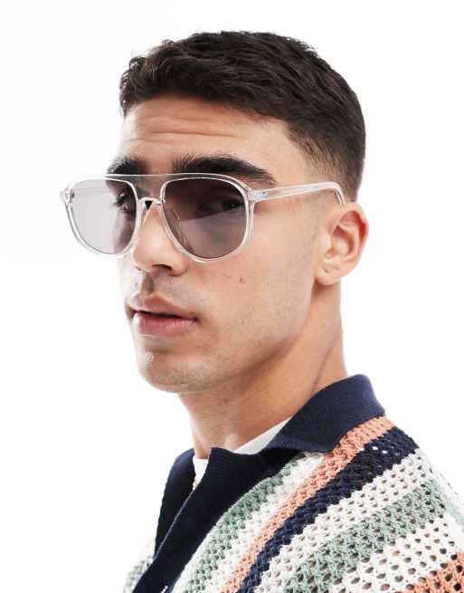 ASOS DESIGN - Occhiali da sole aviatore con montatura trasparente e lenti fumé