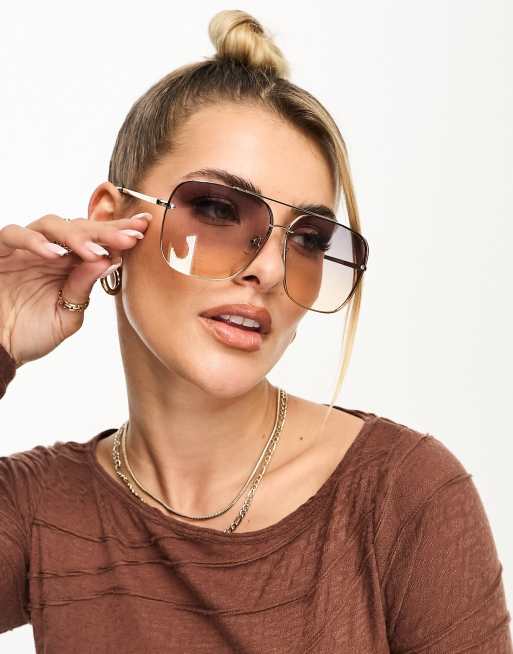 ASOS DESIGN - Occhiali da sole aviatore in metallo con lenti sfumate