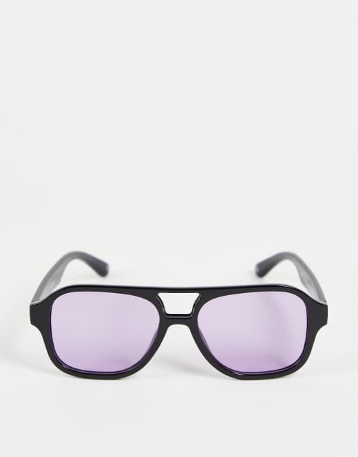 ASOS DESIGN - Occhiali da sole aviatore neri con lenti viola, 4 di 4