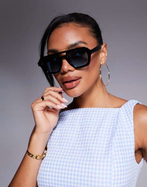 ASOS DESIGN - Occhiali da sole aviatore neri con montatura angolare - view 1
