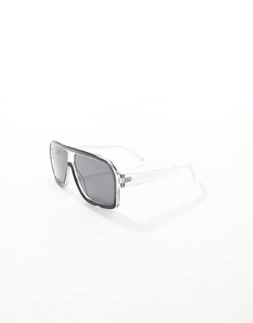 ASOS DESIGN - Occhiali da sole aviatore neri con montatura trasparente e lenti fumé  , 3 di 3