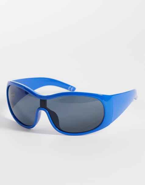 ASOS DESIGN - Occhiali da sole aviatore oversize avvolgenti blu - view 1