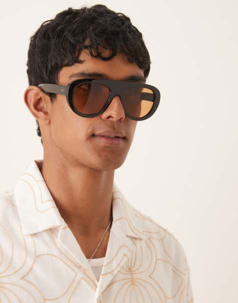 ASOS DESIGN - Occhiali da sole aviatore spessi neri con lenti marroni - view 1