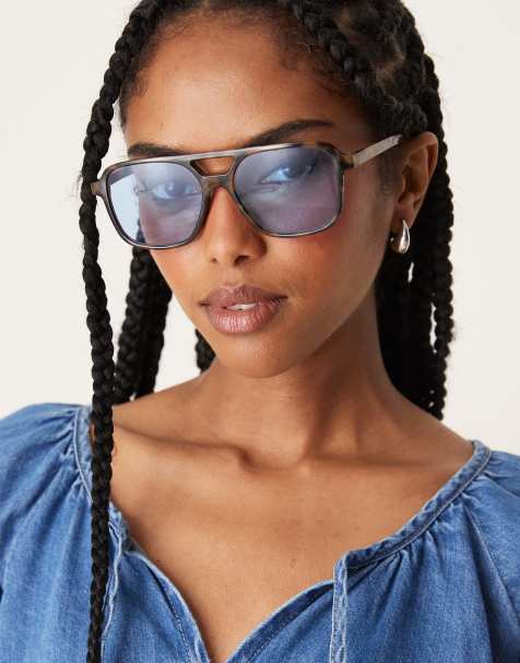 ASOS DESIGN - Occhiali da sole aviatore tartarugati con lenti blu - view 1