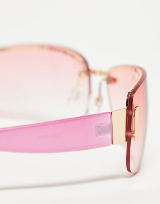 ASOS DESIGN - Occhiali da sole avvolgenti anni '90 rosa senza bordo , 3 di 4