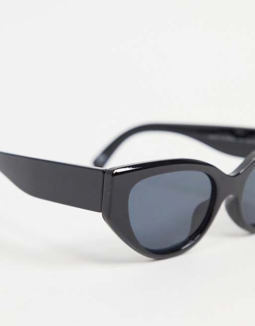 ASOS DESIGN - Occhiali da sole cat-eye affusolati con dettagli smussati nero lucido - BLACK, 3 di 4