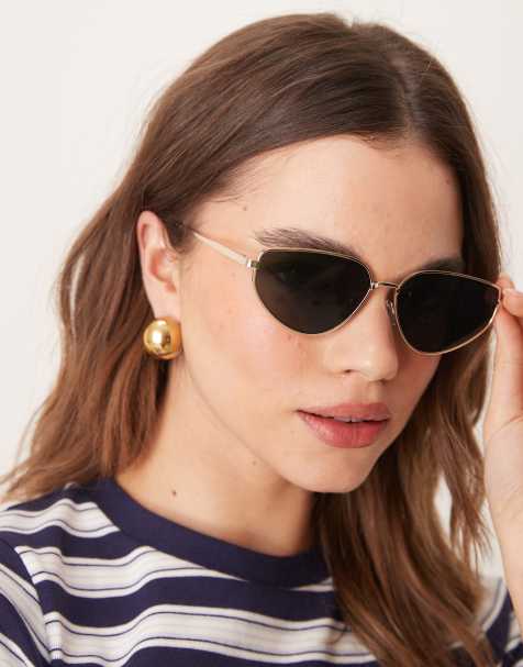 ASOS DESIGN - Occhiali da sole cat-eye in metallo color oro lucido - view 1