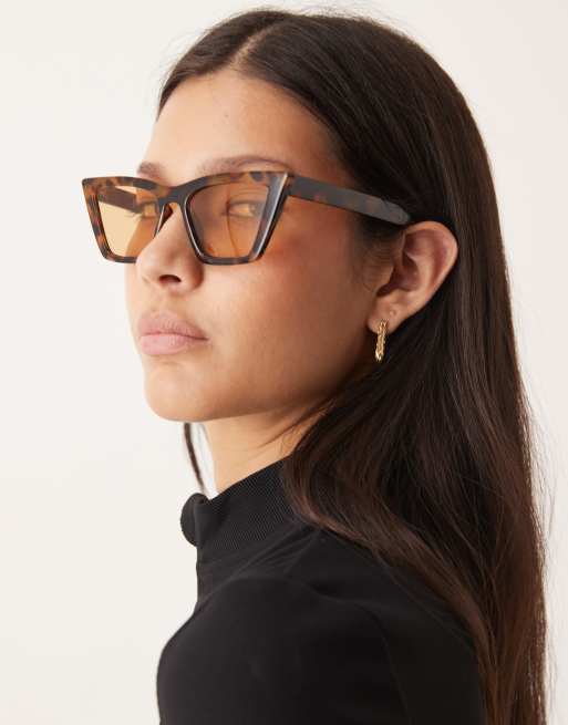 ASOS DESIGN - Occhiali da sole cat-eye squadrati tartarugati con lenti gialle, 3 di 3