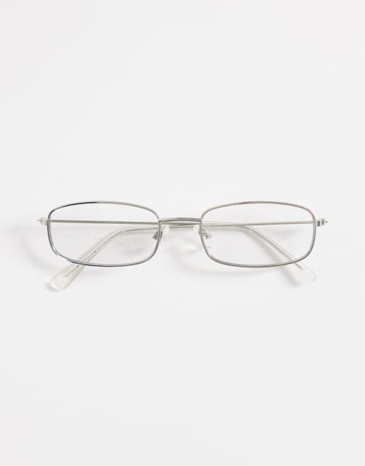 ASOS DESIGN - Occhiali da sole con montatura in metallo argentata e lenti trasparenti blu chiaro, 3 di 3