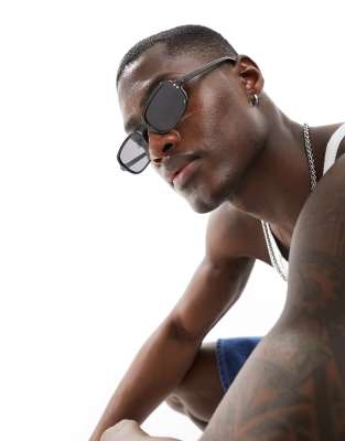 Occhiali Da Sole Bottega Veneta BV1308S 001 Montatura Rettangolare Nero - Foto 4