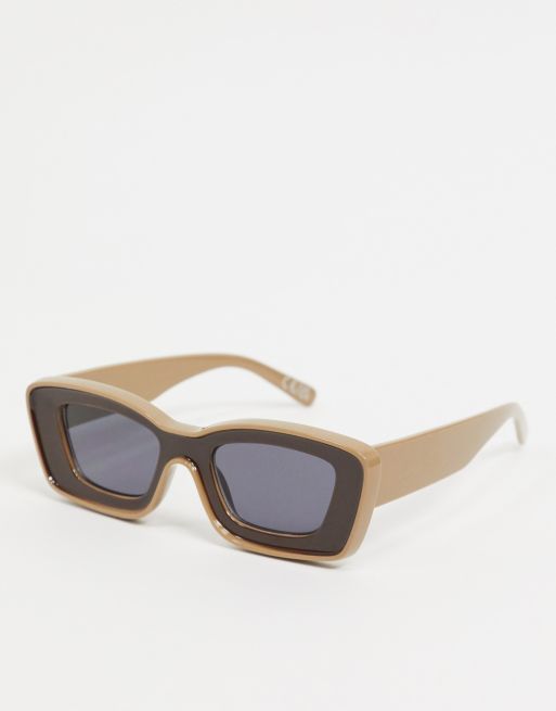 ASOS DESIGN - Occhiali da sole con montatura spessa smussata, colore cammello e marrone