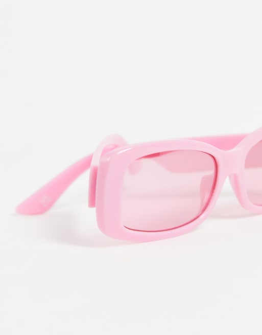 ASOS DESIGN - Occhiali da sole con montatura squadrata media avvolgente rosa acceso - BPINK, 4 di 4