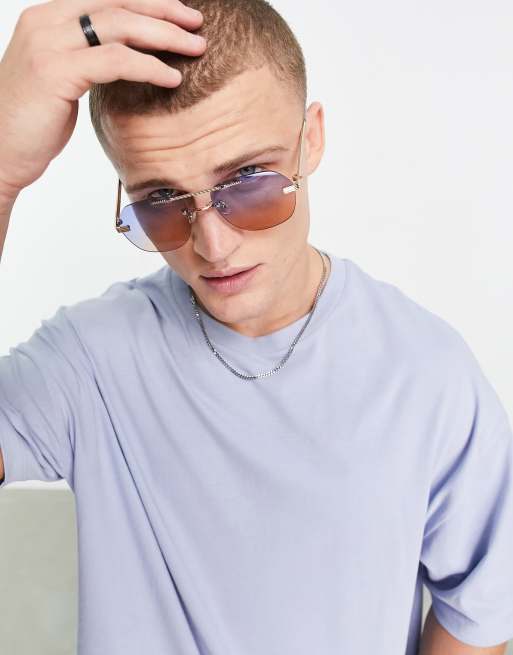 ASOS DESIGN - Occhiali da sole da aviatore rétro senza bordo con lenti sfumate, 2 di 4