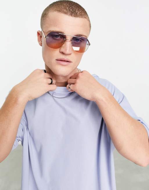 ASOS DESIGN - Occhiali da sole da aviatore rétro senza bordo con lenti sfumate, 3 di 4