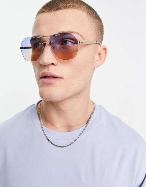 ASOS DESIGN - Occhiali da sole da aviatore rétro senza bordo con lenti sfumate, 4 di 4