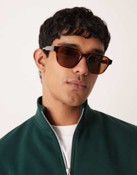 ASOS DESIGN - Occhiali da sole esagonali con montatura marrone sfumata e lenti marroni - view 1