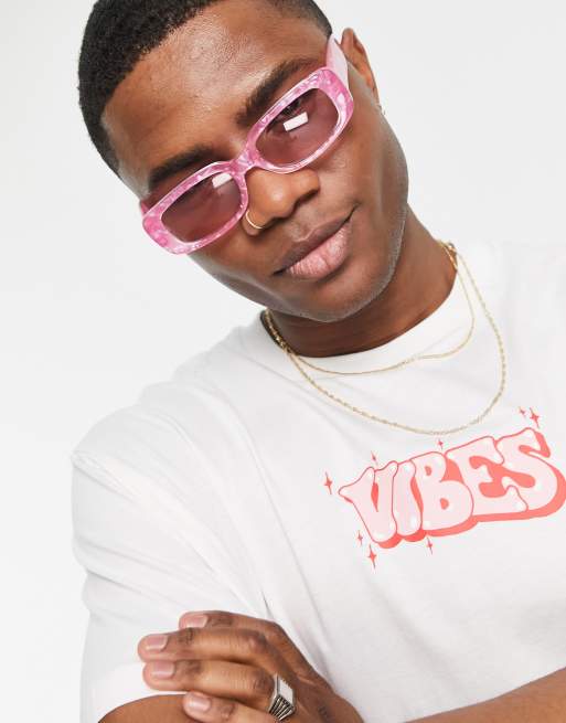 ASOS DESIGN - Occhiali da sole medi rettangolari rosa effetto marmo