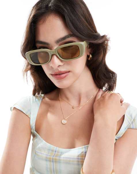 ASOS DESIGN - Occhiali da sole medi squadrati verdi - view 1
