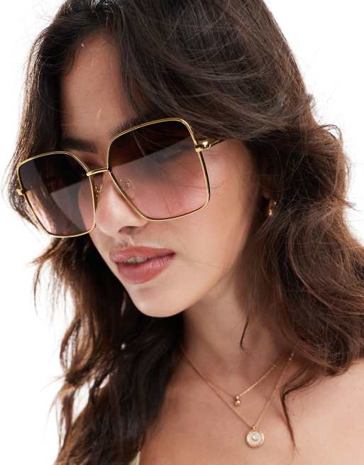 ASOS DESIGN - Occhiali da sole metallizzati oro con lenti sfumate stile anni '70, 4 di 4