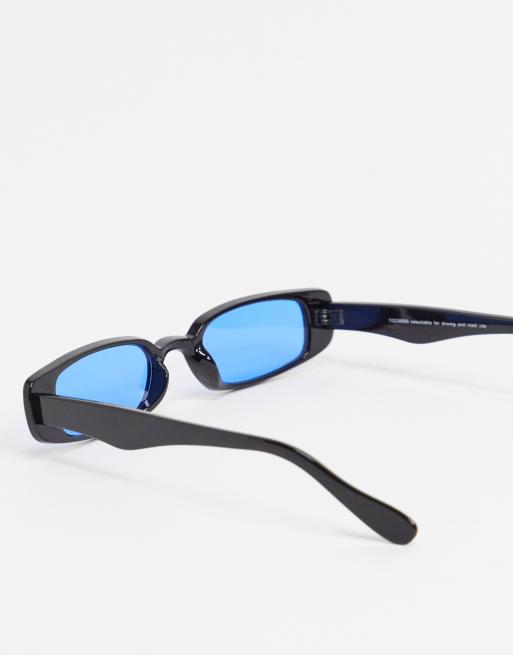 ASOS DESIGN - Occhiali da sole mini rettangolari neri con lenti blu, 2 di 4