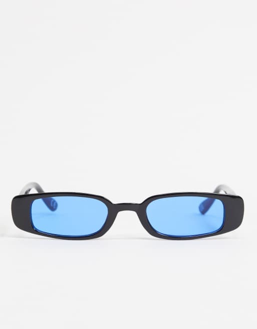 ASOS DESIGN - Occhiali da sole mini rettangolari neri con lenti blu, 4 di 4