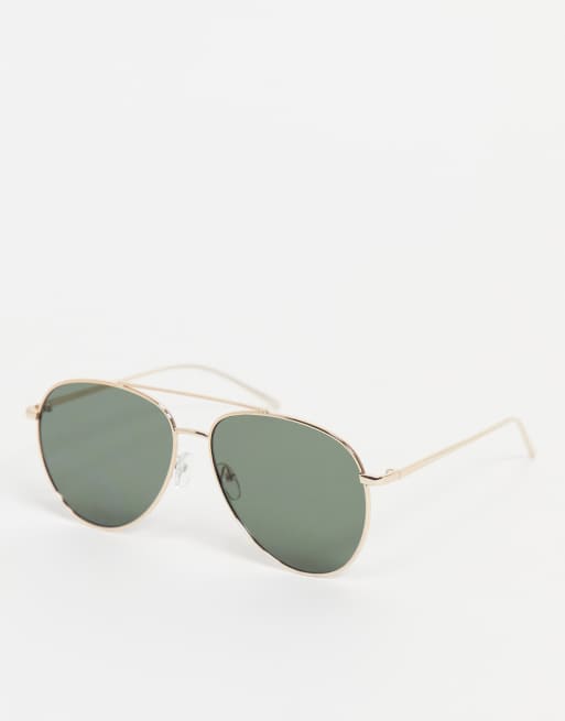 ASOS DESIGN - Occhiali da sole modello aviatore in metallo oro con lenti G15