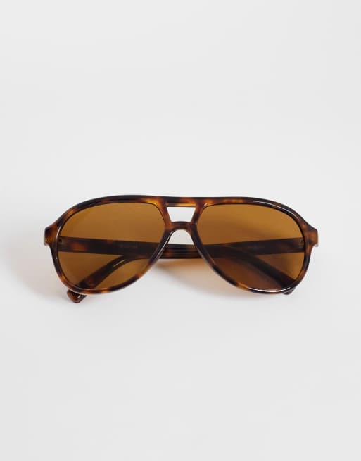 ASOS DESIGN - Occhiali da sole modello aviatore marrone tartarugato con lenti marroni, 3 di 3