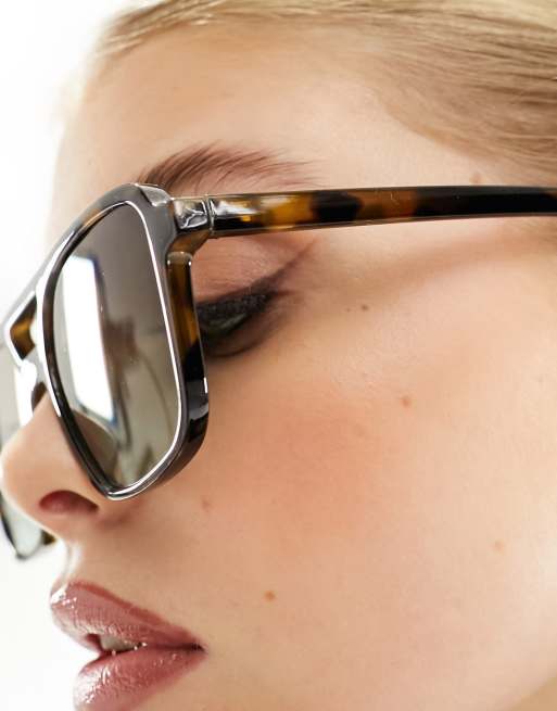 ASOS DESIGN - Occhiali da sole modello aviatore tartarugati con lenti sfumate verdi , 2 di 4