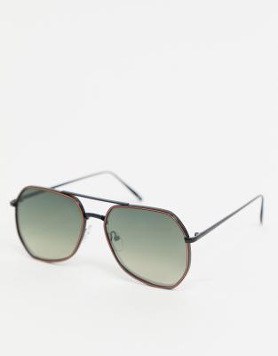 Occhiali Da Sole Moello Aviatore Anni 70 Neri Con Montatura Arancione E Lenti Fume Asos Design Nero Uomo