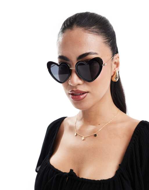 ASOS DESIGN - Occhiali da sole neri a cuore, 3 di 4