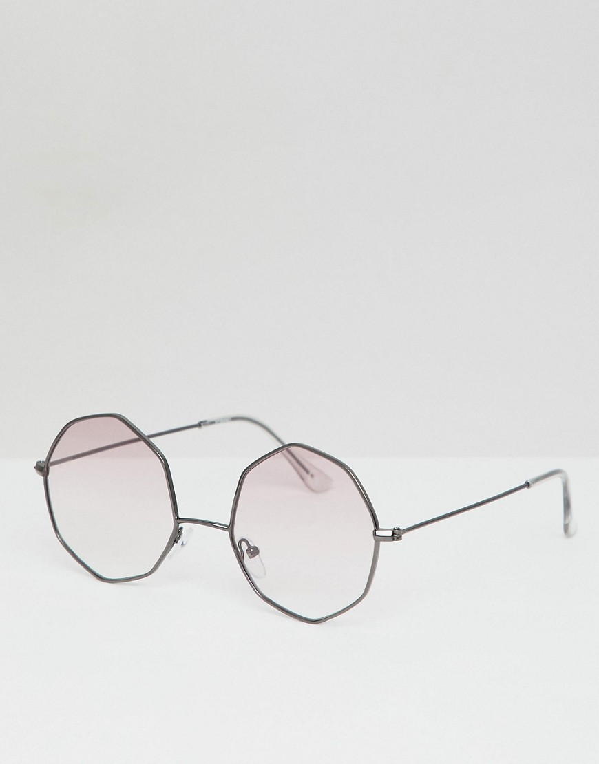 ASOS DESIGN - Occhiali da sole ottagonali in metallo color piombo con lenti rosa sfumato-Grigio